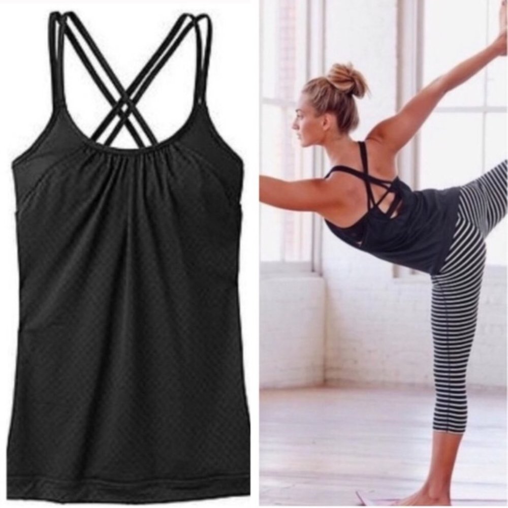 Athleta Hidden Agenda Strappy Black 2 in 1 Sports Bra Tank Top XXS EUC